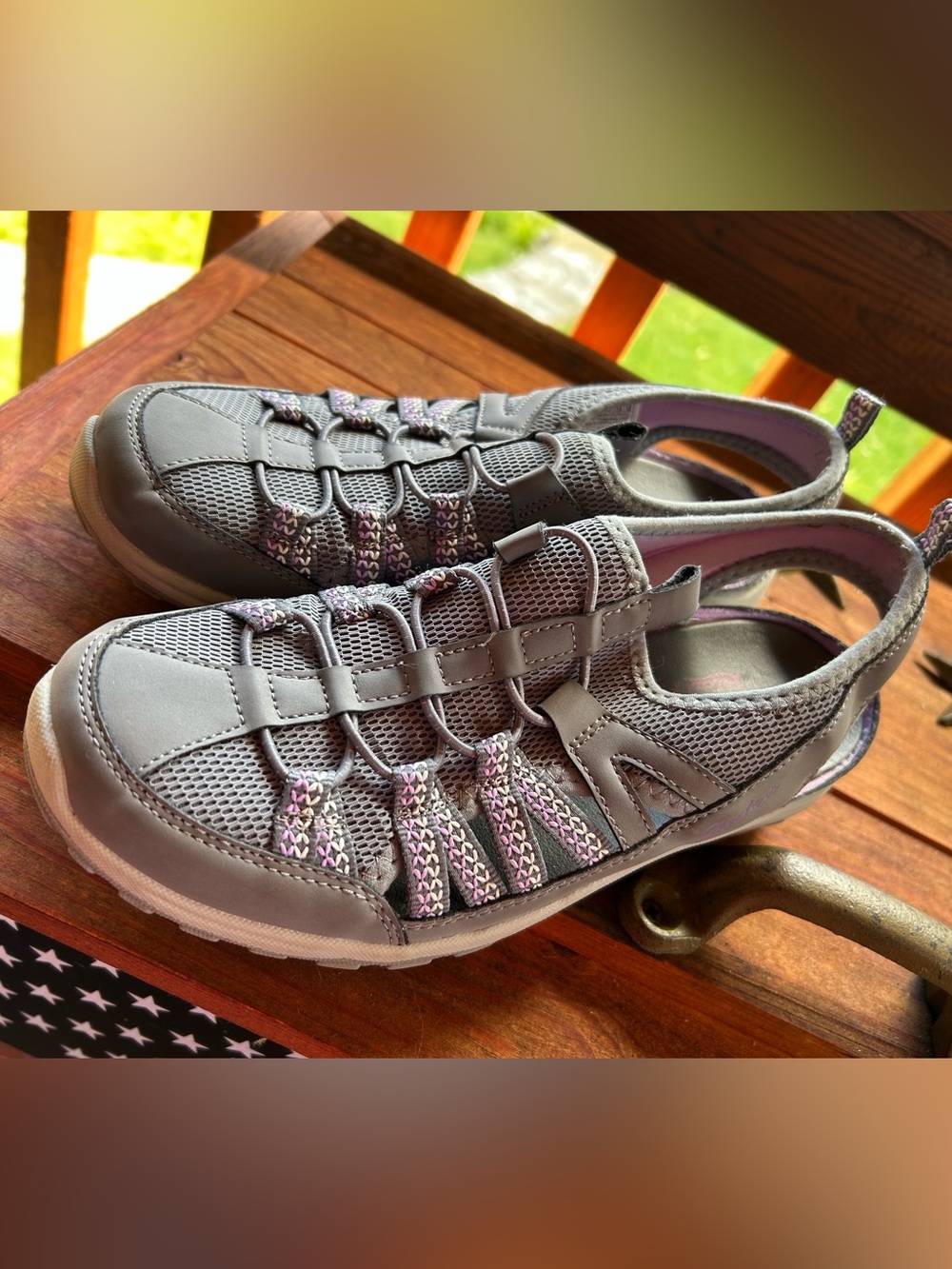 Women's Gray Mesh Sport Sandals with Purple Accents Size 7